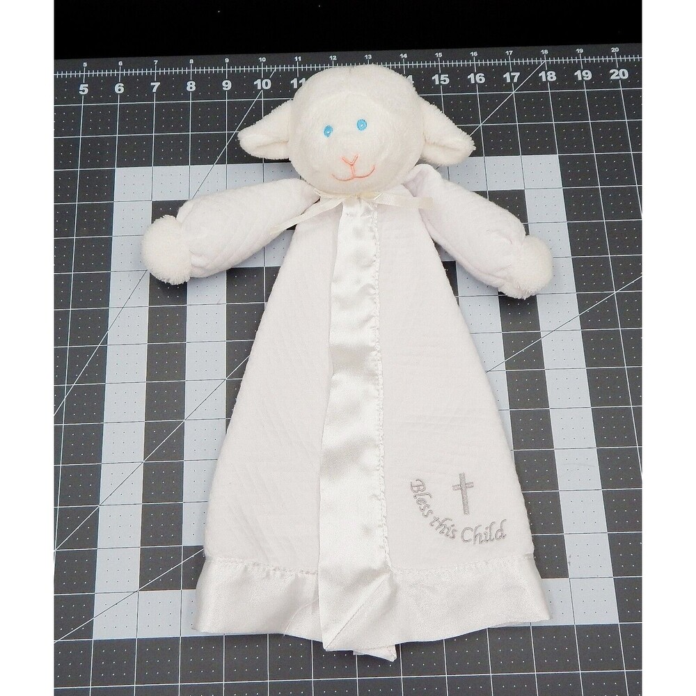 Mary Meyer Bless This Child White Lovey Lamb Baby Security Blanket Satin Trim
